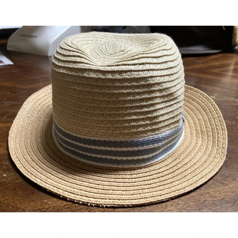 Boys Paper/ Polyester Fedora Hat With Blue & White Band